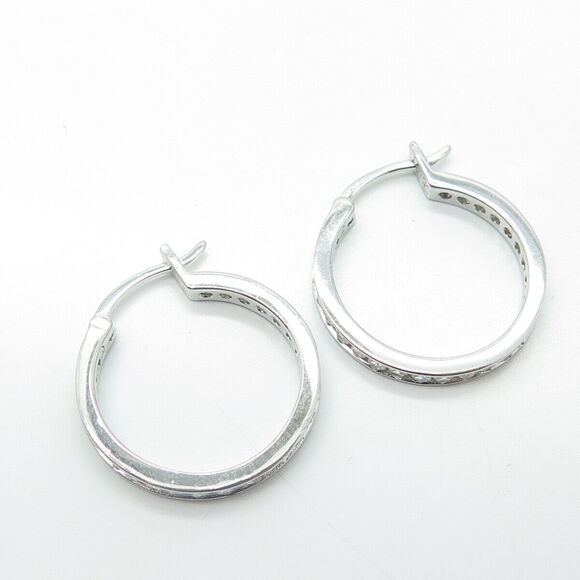 925 Sterling Silver White C Z Cluster All Around Eternity Hoop Earrings - Picture 4 of 9